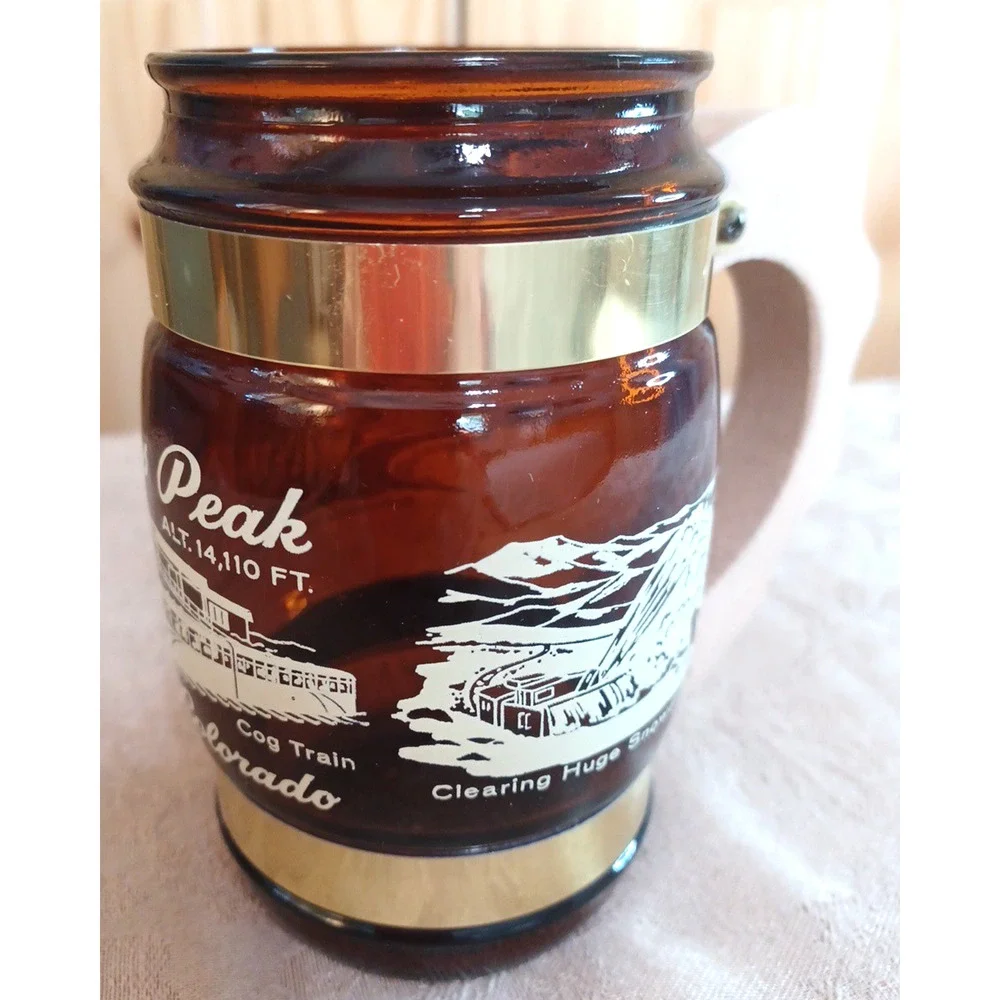 VTG Pikes Peak Colorado Brown Barrel Mug Wood Handle 13 oz Siesta Ware